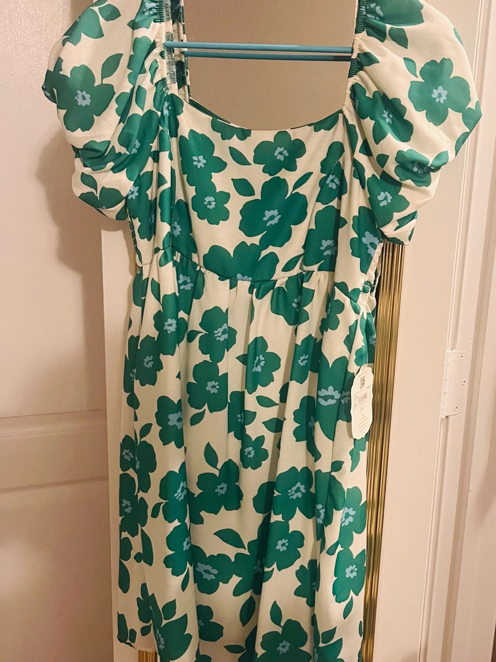 Altar'd State Green Floral Puff-Sleeve Mini Dress